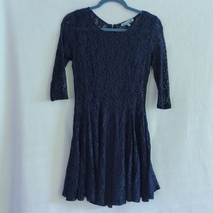 Fishbowl Navy Blue Lined  Lace Dress 3/4 Sleeves Size S